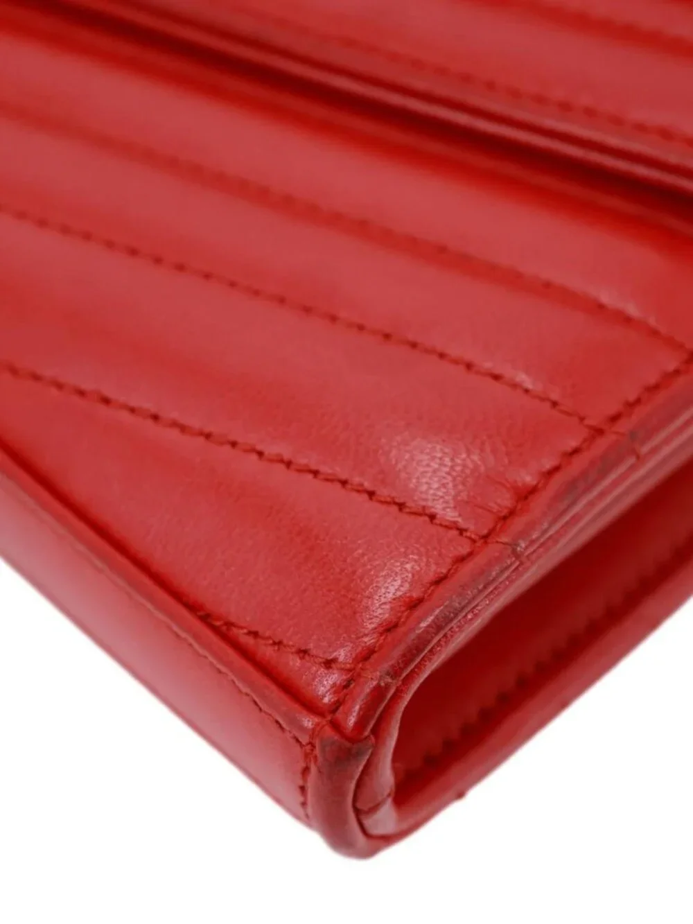 Yves Saint Laurent  Sulpice Matelasse Leather Wallet On Chain Red